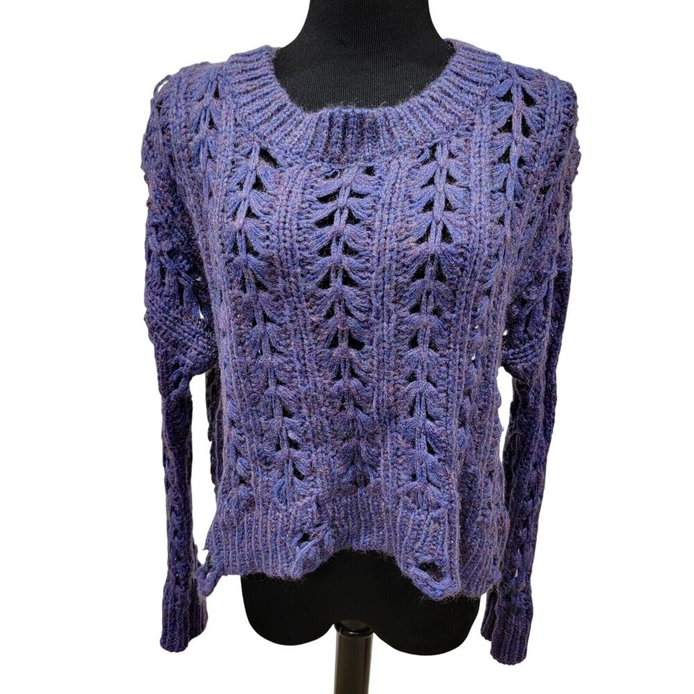 Altar'd State Small Loose Knit Crochet Sweater Gold Weaved Boho Chic Romantic